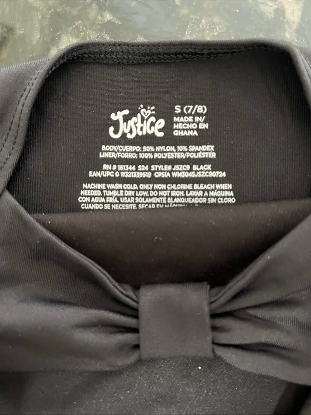 Justice Black Short-Sleeve Bodysuit with Back Bow Cutout Size 7/8